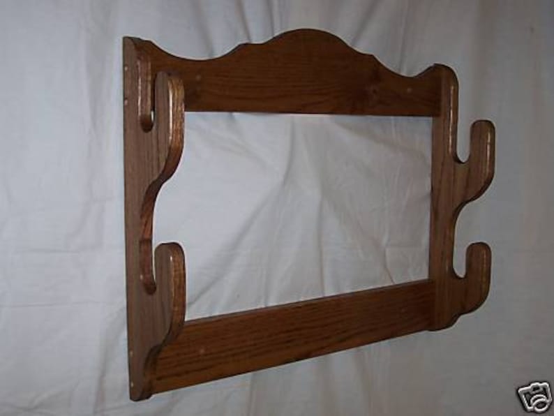 2 Gun Rack Wall mount gun display rack Red oak with walnut or golden oak stain, or unfinished Walnut Finish