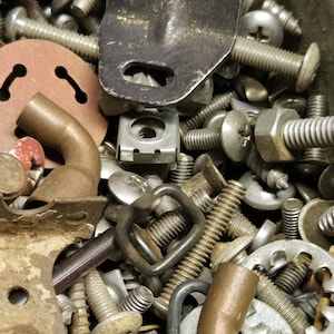 Assorted Vintage Metal Hardware: Nuts-Bolts-Screws-Parts and Peices-Steampunk and Assemblage Supplies-Random Gadgets