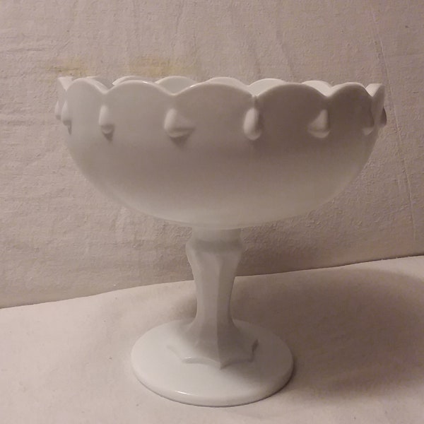 Milk Glass Pedestal Bowl-Floral Container-Wedding Vase-Vintage White Milk Glass Tear Drop Pedestal Compote Vessel-Home Decor-Pedestal Dish