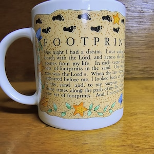 Vintage1993 Ceramic Coffee Mug-Footprints In The Sand-Bob Siemon Designs, Inc Inspirational Coffee Cup-Christian Mug-Encouragement Poem