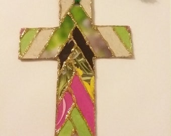 Custom Handmade Cross Bookmark-Paper Mosaic Cross-Mother's Day Gift-Stained Glass Appearance-Christian Bookmark-Handcrafted-Recycled Cards