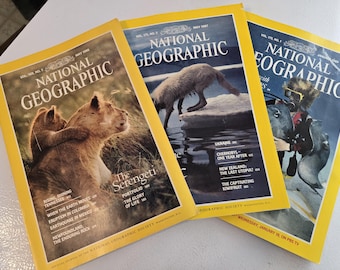 Jaren 80 en 90 diverse National Geographic-tijdschriften-Vintage Magazine Memorabilia Advertentie-Historische nostalgie-Efemere collages