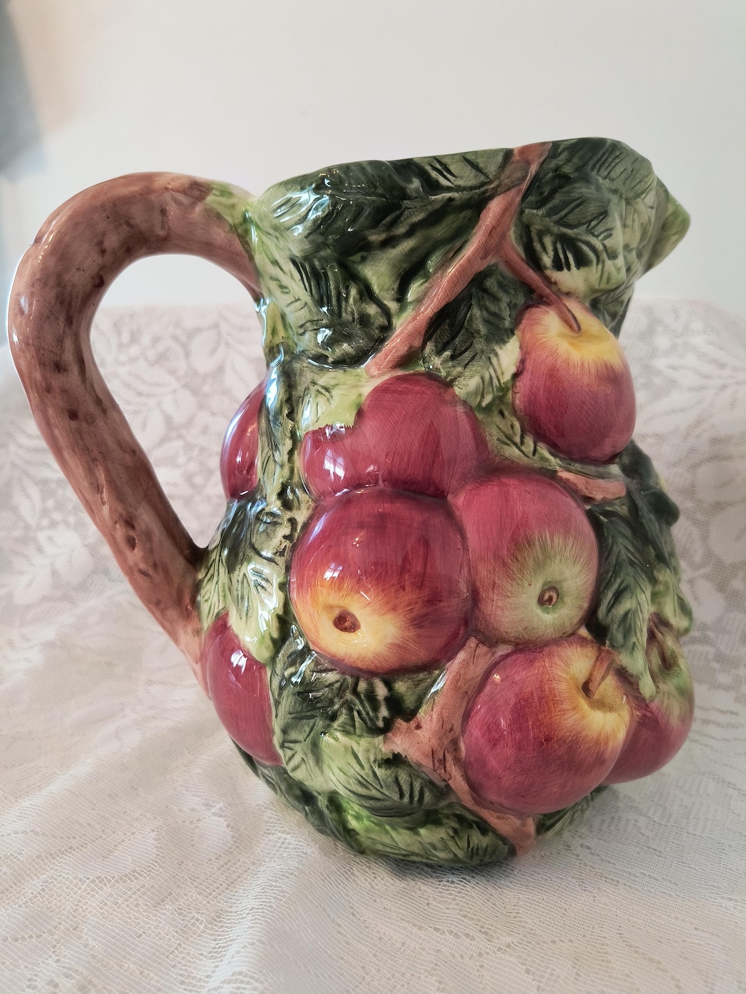 Vintage Ceramic Apple Pitcher by World Bazaar Inc: Raised Fruit ...