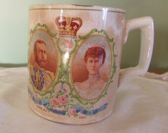 Vintage British Royal Family Coronation mug of King George V /& Queen Mary 1910-1935