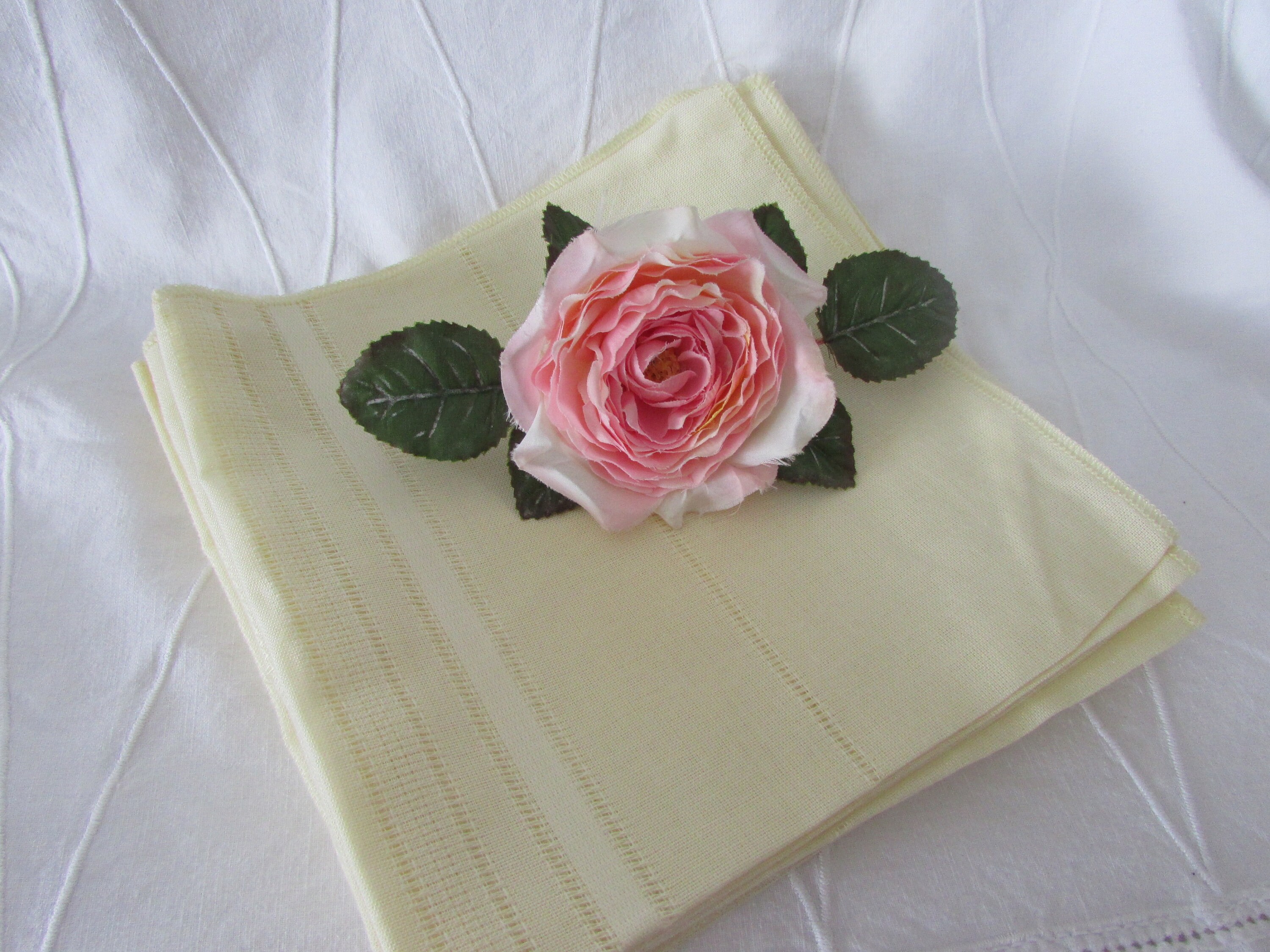 Vintage Pale Yellow Napkins Cloth Napkins Polyester Cloth Etsy