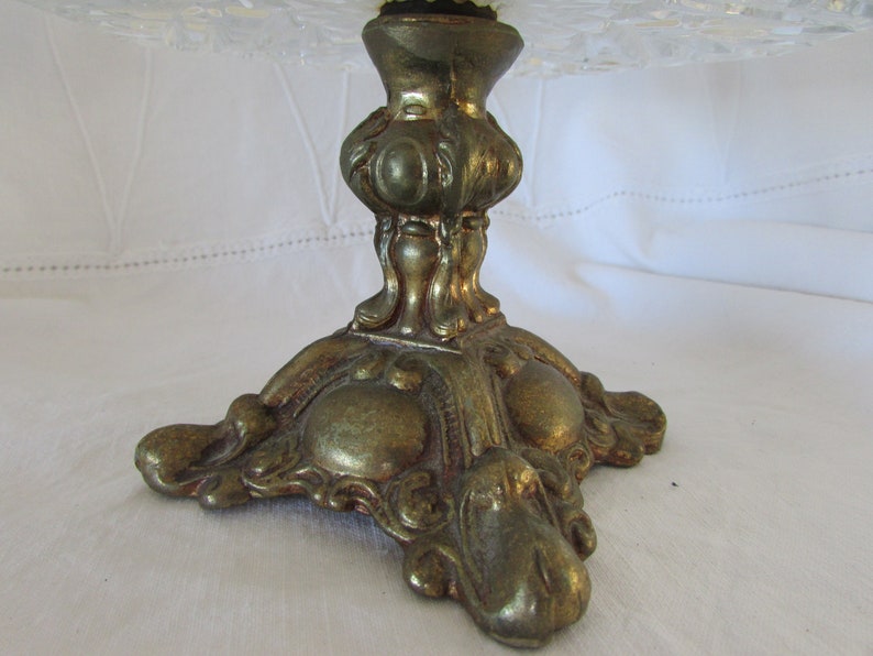 Vintage Lead Crystal Bowl Footed Glass Bowl Metal Stand Etsy