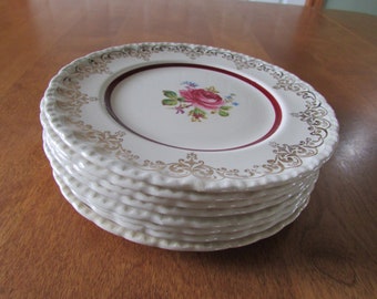 Vintage Set of 8 Grindley Cream Petal Cake Plates - Pink Rose Pattern Replacement Plates - Vintage Grindley England