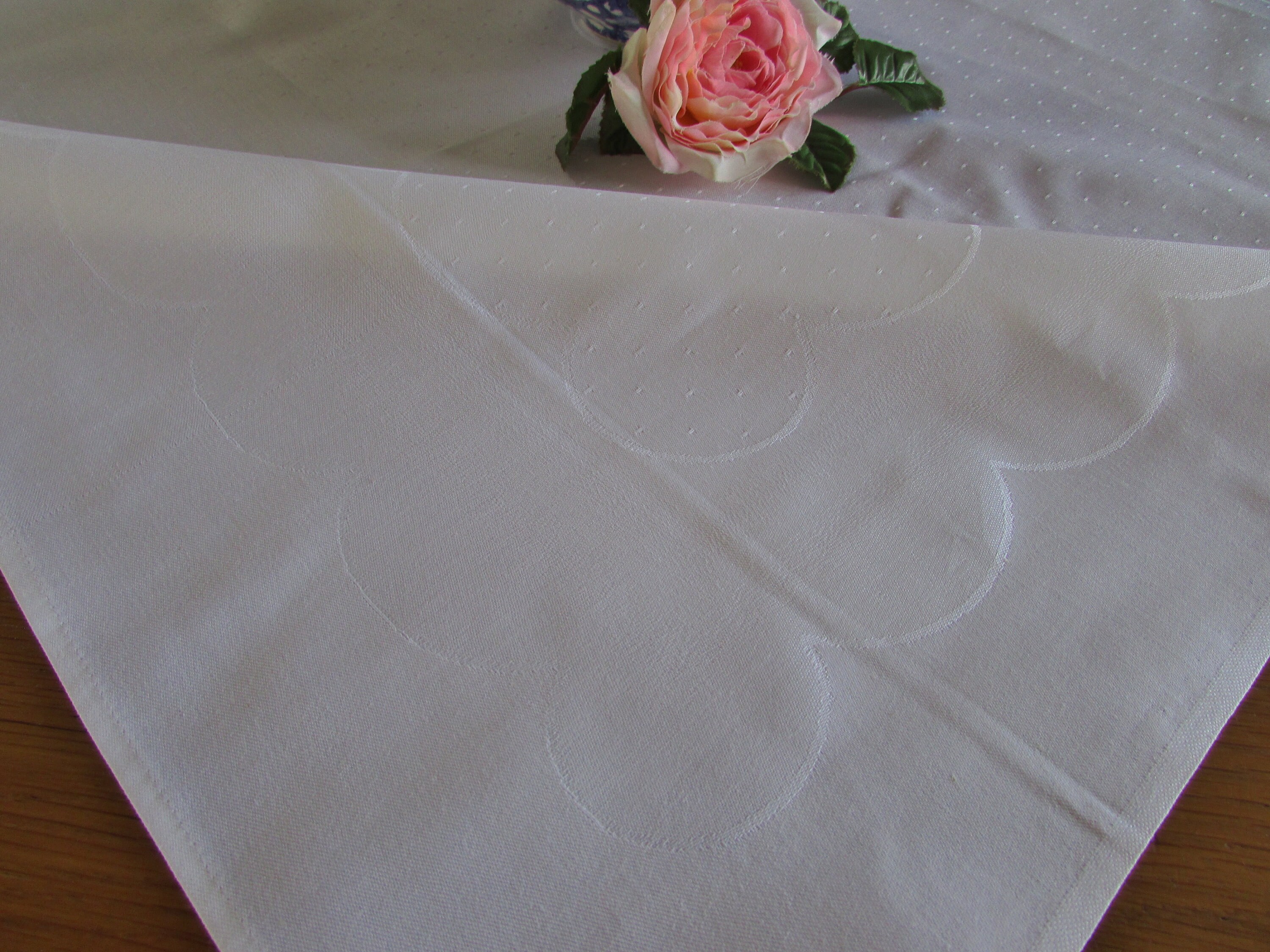 Vintage Square Damask Tablecloth White Cotton Damask Card Table Linen High Tea Bridal Shower 31