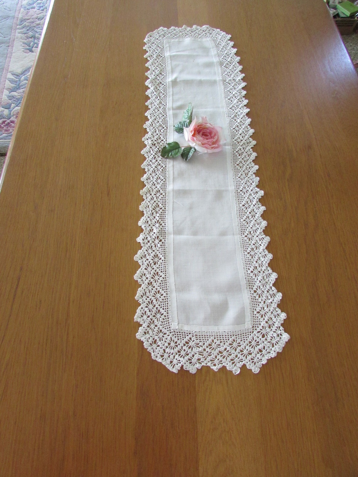Antiker weißer Leinenläufer Gehäkelte Spitzentischplatte | Etsy