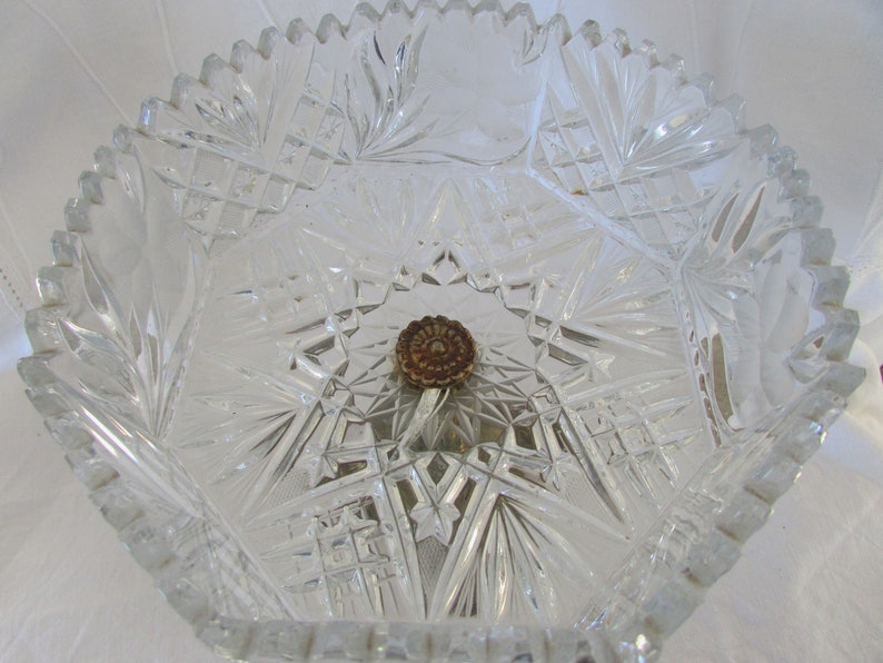 Vintage Lead Crystal Bowl Footed Glass Bowl Metal Stand Etsy