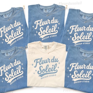 Comfort Colors C1717 Group Mockup | Blue Jean & Ivory 1717 T-Shirt Mockup | Family | Bridal Party Bridesmaid