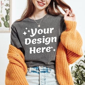 Pepper Comfort Colors 1717 tshirt Mockup | Model Mockup Comfort Colors C1717 Pepper Shirt Mockup | Pepper Comfort Color Shirt Mock