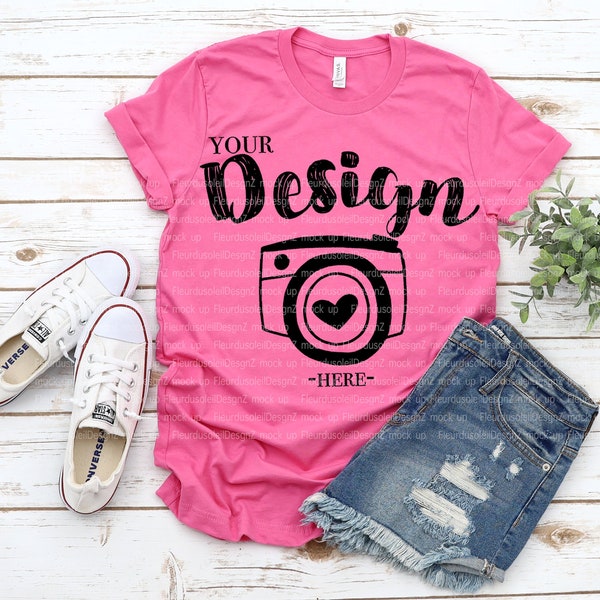 Frühling T-Shirt Mockup | Bella Canvas Mockup | Bella Canvas 3001 Charity Pink Mockup | Tshirt Mockup 3001 | Frühlings-T-Shirt Mockup