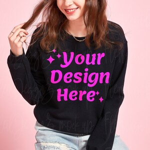 Model Mockup Black Sweatshirt Gildan 18000 Crewneck Sweatshirt Black Sweatshirt Mockup 18000 Mock Up Gildan Mockups