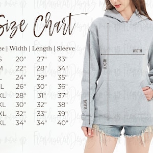 Gildan Hoodie Größentabelle | Gildan 18500 Größentabelle | Gildan Kapuzenpullover Größentabelle| Gildan MOCKUP