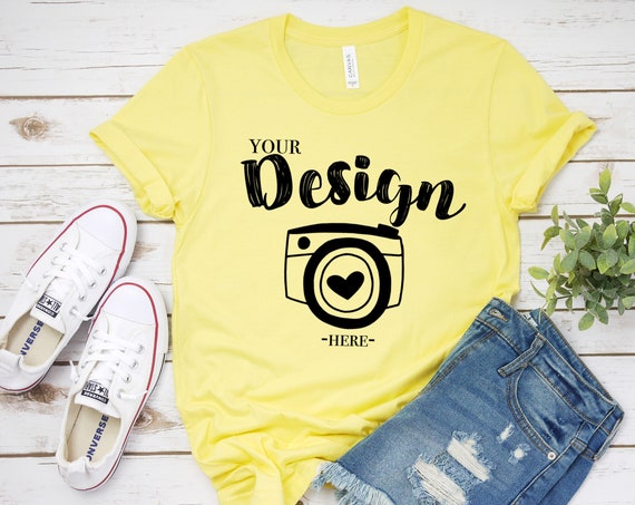 Download Bella Canvas 3001 Yellow Unisex T Shirt Mock Up Bella Free Packaging Mockups Templates PSD Mockup Templates