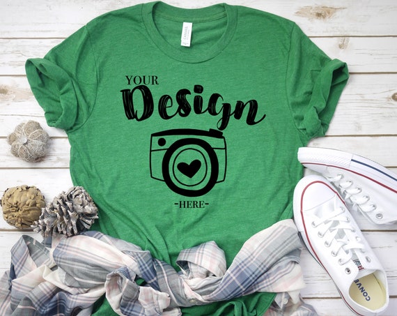 Bella Canvas 3001 Heather Grass Green Flat Lay Mockup Bella Canvas 3001 Heather Grass Green Flat Lay Mockup