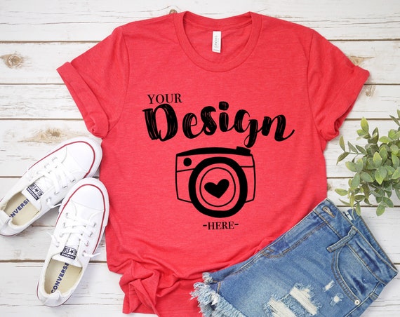 Bella Canvas 3001 Heather Red Unisex T-Shirt Mock Up