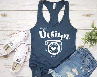 Download Free Next Level 1533 Indigo, blue tank mockups Tank Flat Lay, Racerback Tank Mock Up, Mock Up,Tank Top Mock Up, Flat Lay, T-Shirt Blank PSD Template