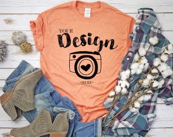 Download Free Gildan 500 Sunset Unisex Tshirt Mockup Flat Lay Shirt Mock Up T Shirt Mockup Gildan Modern Shirt Mockup Fall Mockup White Wooden Background Best Free Psd Mockups 2020 PSD Mockup Template