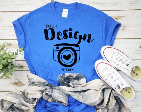 Gildan 500 Royal Unisex T-Shirt Mockupflat Lay Shirt Mock