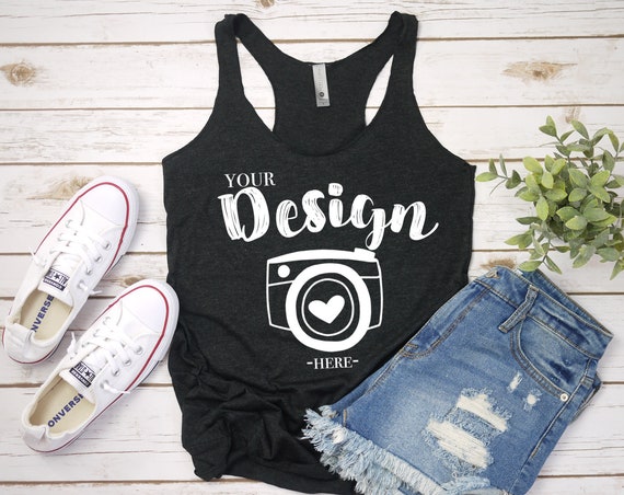 Next Level 6733 Vintage Black Tank Flat Lay Racerback