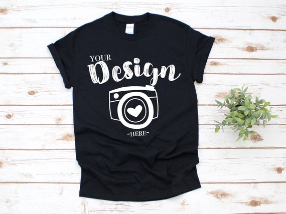 Gildan 500 Black Unisex PSD T-shirt Mockup Gildan Flat