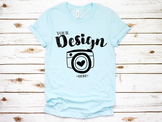 Bella Canvas 3001 Heather Ice Blue Mockup White T-Shirt