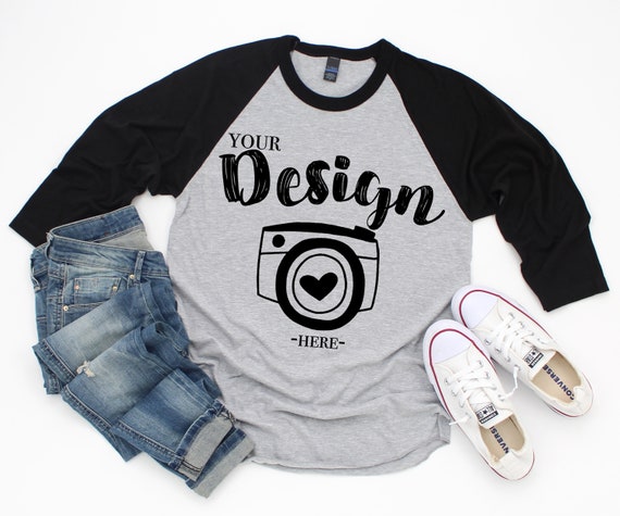 Tultex 245 Raglans Heather Greyblack Mockup T-Shirt Mockup Mock Tultex 245 Raglans Heather Greyblack Mockup T-Shirt Mockup Mock