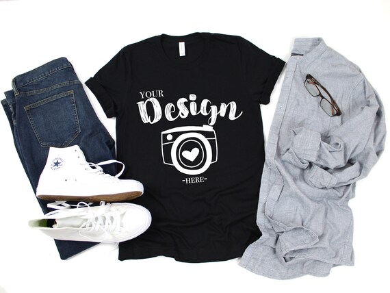 Bella Canvas Mockup Unisex 3001 Black Unisex T-Shirt Mock