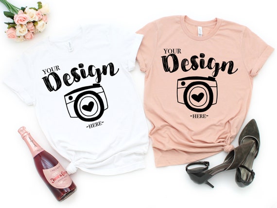 Bella Canvas 3001 Heather Peach White Flat Lay Mock