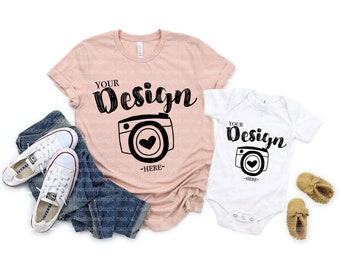 Bella And Canvas Mommy And Me Pink Shirt Toddler Mockup 3001 Etsy