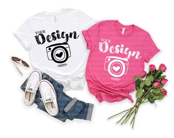 Couple Two Heather Grey T Shirts Mockup Gildan 64000 Fall Etsy