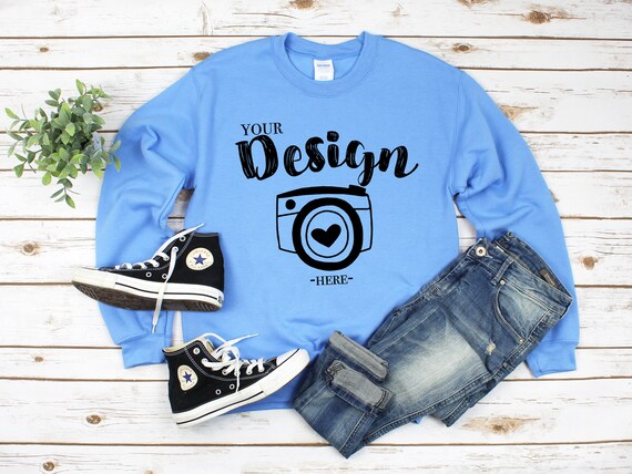 Download Gildan 18000 Heavy Blend Crewneck Sweat Shirt Carolina Blue Sweat Shirt Free Packaging Mockups Most Used For Branding PSD Mockup Templates