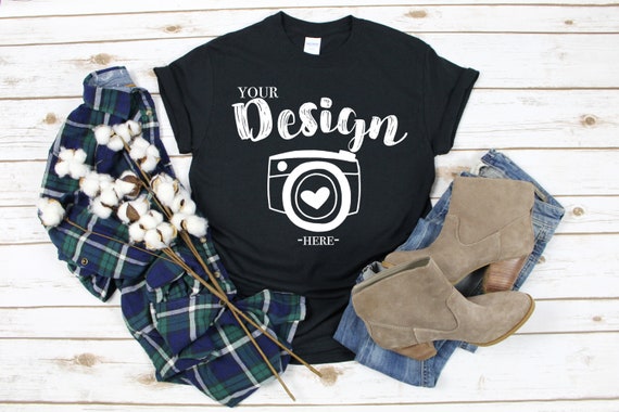 Download Free Gildan 500 Black Unisex T-Shirt Mockupflat Lay Shirt ...