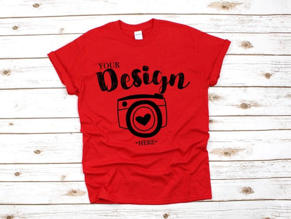 Gildan 500 Red Unisex PSD T-shirt Mockup Gildan Flat