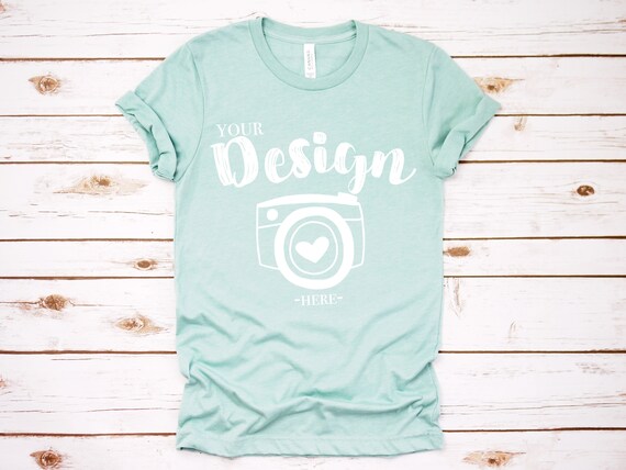 Bella Canvas 3001 Heather Dusty Blue Flat Lay Mockup