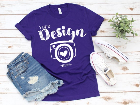 Bella Canvas 3001 Team Purple Flat Lay Mockup Mock
