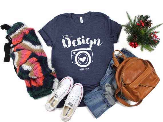 Bella Canvas 3001 Heather Navy Flat Lay Mockup T-Shirt Bella Canvas 3001 Heather Navy Flat Lay Mockup T-Shirt