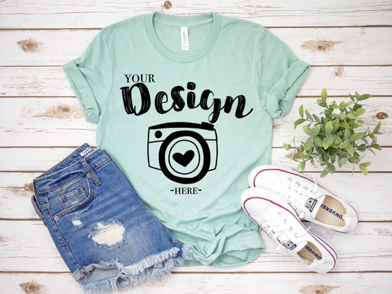 Bella Canvas 3001 Heather Dusty Blue Mockup Unisex Mock