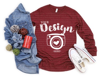 Bella Canvas 3501 Redl Unisex T Shirt Mock Up Long Sleeve Etsy