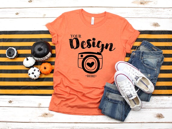Bella Canvas 3001 Heather Orange Unisex T-Shirt Mock Up