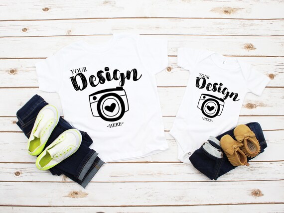 Sibling Mockup White Shirt Baby Bodysuit Kid Shirt Flat Sibling Mockup White Shirt Baby Bodysuit Kid Shirt Flat