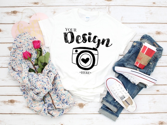 Valentines Day Mockup Gildan 500 White Unisex T-Shirt Mockup