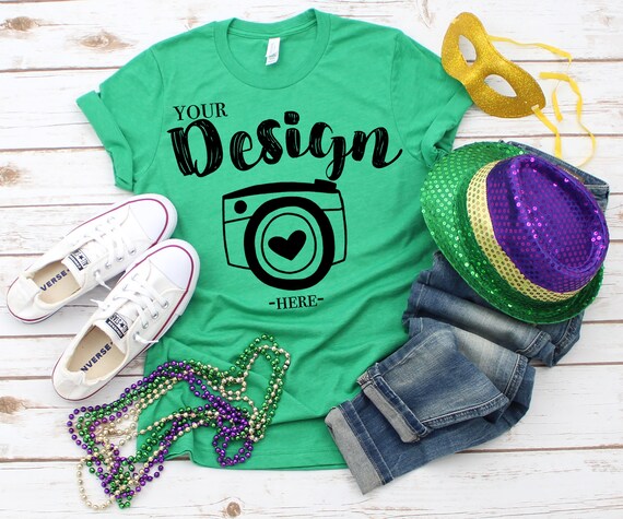 Bella Canvas 3001 Heather Kelly Flat Lay Mockup Mock