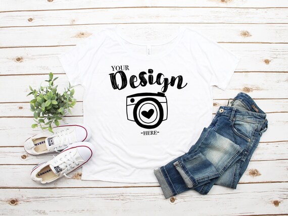 Bella Canvas 8816 White Ladies Flowy SimpleT-Shirt Mock Up