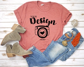 Bella Canvas 3001 Heather Clay Flat Lay Mockup Mock Up Mock Etsy
