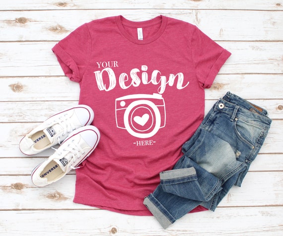 Bella Canvas 3001 Mockup Heather Raspberry T-Shirt Mock Up