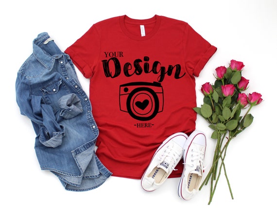 Valentines Day Mockup Bella Canvas 3001 Red Unisex T-Shirt Valentines Day Mockup Bella Canvas 3001 Red Unisex T-Shirt