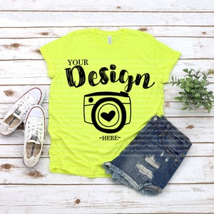 Bella + Canvas 3650 Unisex Poly T-shirt  | Bella Canvas Mockup | Summer T-shirt Mockup | Women Tshirt Mockup Neon Yellow